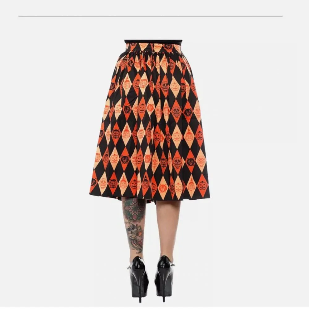 VIXEN BEN COOPER Trick R Treat Swing Skirt Halloween Pleated Retro Whimsigoth - Picture 3 of 16